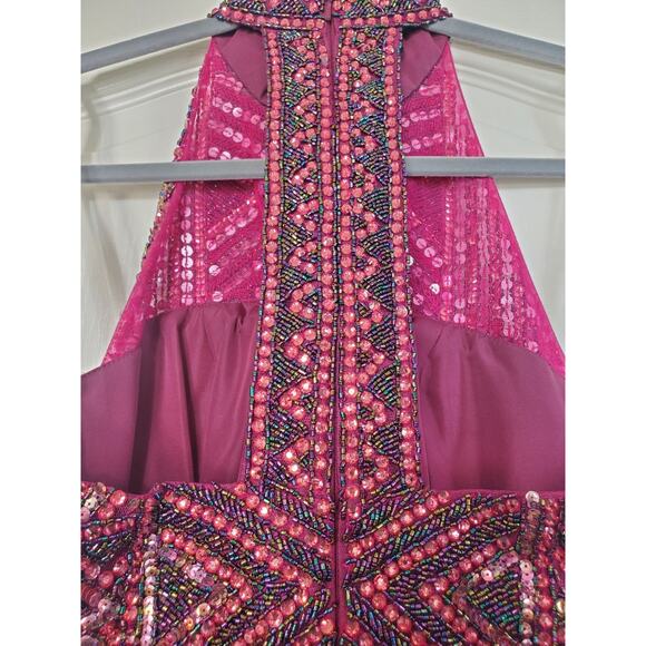 Sherri Hill Ruby Iridescent Beaded Taffeta A-Line Prom Formal Dress, Size 2 - Picture 11 of 15